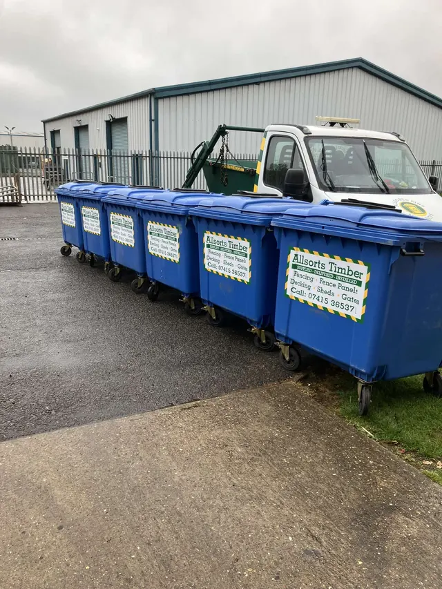 Row of 1100 litre wheeled bins at the Allsorts yard